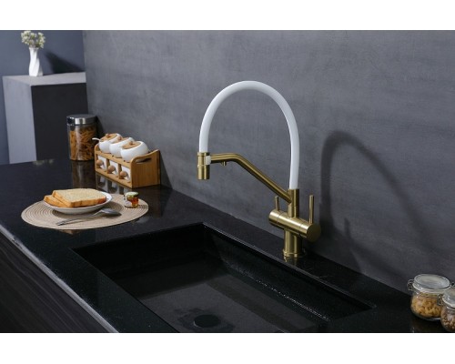 Смеситель для кухни Splenka S70.62.03 Золото матовое Белый