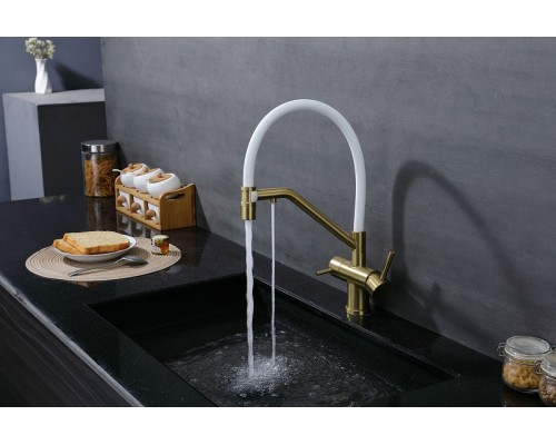 Смеситель для кухни Splenka S70.62.03 Золото матовое Белый