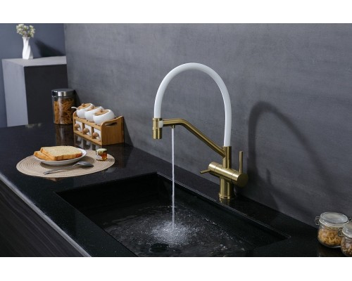 Смеситель для кухни Splenka S70.62.03 Золото матовое Белый