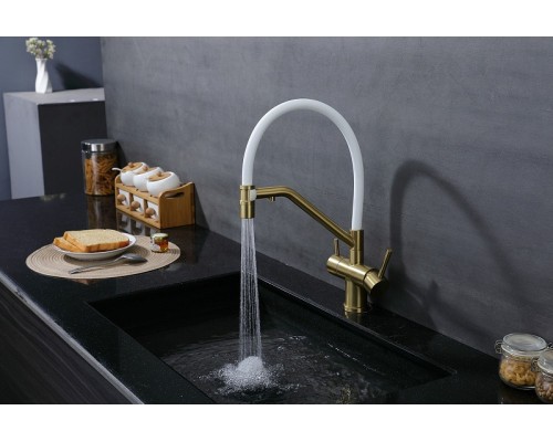 Смеситель для кухни Splenka S70.62.03 Золото матовое Белый