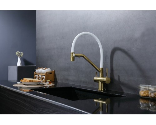 Смеситель для кухни Splenka S70.62.03 Золото матовое Белый