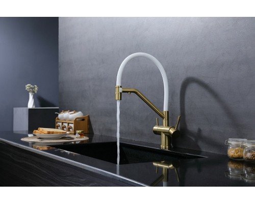 Смеситель для кухни Splenka S70.62.03 Золото матовое Белый