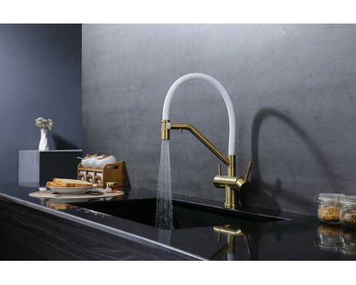 Смеситель для кухни Splenka S70.62.03 Золото матовое Белый