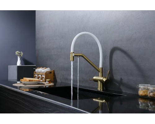 Смеситель для кухни Splenka S70.62.03 Золото матовое Белый