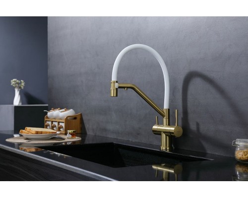 Смеситель для кухни Splenka S70.62.03 Золото матовое Белый