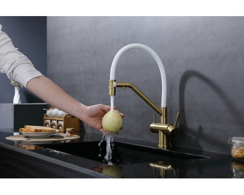 Смеситель для кухни Splenka S70.62.03 Золото матовое Белый