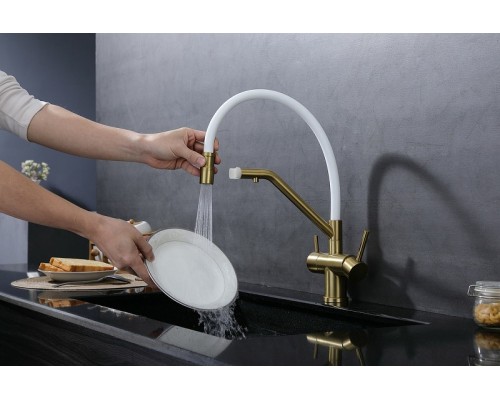 Смеситель для кухни Splenka S70.62.03 Золото матовое Белый