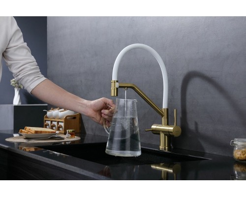 Смеситель для кухни Splenka S70.62.03 Золото матовое Белый