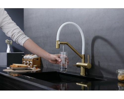 Смеситель для кухни Splenka S70.62.03 Золото матовое Белый