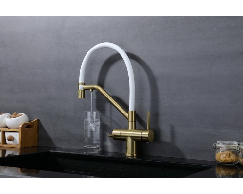 Смеситель для кухни Splenka S70.62.03 Золото матовое Белый