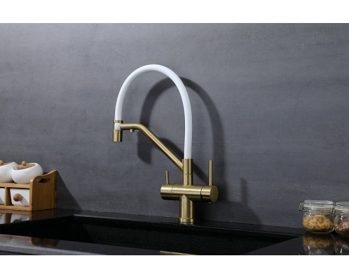 Смеситель для кухни Splenka S70.62.03 Золото матовое Белый