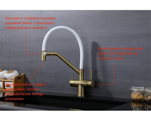 Смеситель для кухни Splenka S70.62.03 Золото матовое Белый