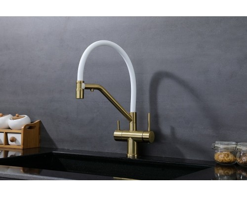 Смеситель для кухни Splenka S70.62.03 Золото матовое Белый