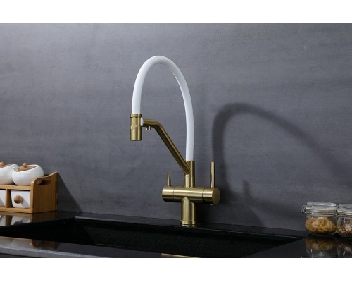 Смеситель для кухни Splenka S70.62.03 Золото матовое Белый