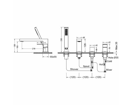 Смеситель на борт ванны Aquatek Либра AQ1648MB Черный матовый