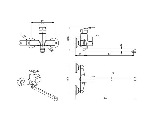 Смеситель для ванны Aquatek Вега AQ1033MB универсальный Черный матовый
