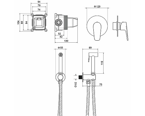 Гигиенический душ со смесителем Aquatek Бетта AQ1119MB Черный матовый