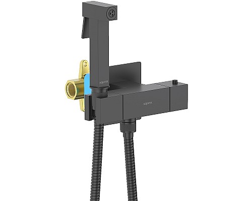 Гигиенический душ со смесителем Aquatek Либра AQ1028MB с термостатом Черный матовый