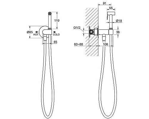 Гигиенический душ со смесителем Aquatek Оберон AQ1024MB Черный матовый
