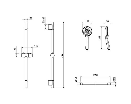 Душевой гарнитур Aquatek Бетта 3jet AQ2017CR Хром