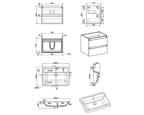 Тумба с раковиной Parly Spa Gucci 60 Gucci60 10116 подвесная Белая глянцевая