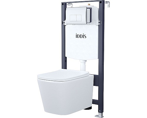 Комплект унитаза с инсталляцией Iddis Basic BASBI01i73 с сиденьем Микролифт и клавишей смыва Хром