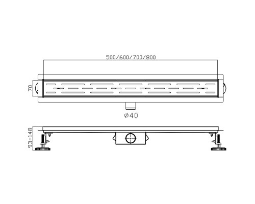 Душевой лоток Haiba 500x70 с решеткой Оружейная сталь