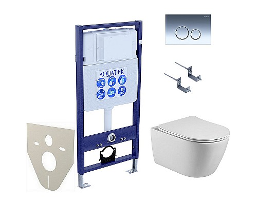 Комплект унитаза с инсталляцией Aquatek Set Aquatek Бетта KDI18 с сиденьем Микролифт  и клавишей смыва Хром глянцевый