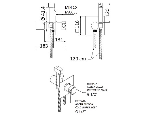 Гигиенический душ со смесителем Remer Edge EG565 Хром