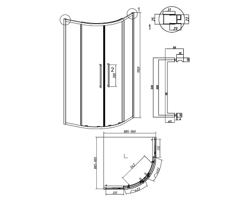 Душевой уголок Grossman Cosmo 90х90 301.K33.02.9090.21.10 профиль Черный матовый стекло тонированное