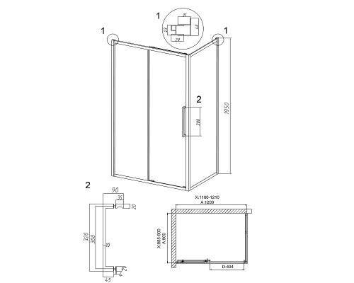 Душевой уголок Grossman Cosmo 120х90 120.K33.02.1290.21.00 профиль Черный матовый стекло прозрачное