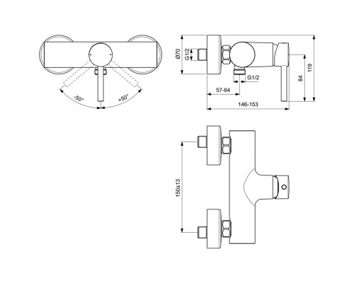 Смеситель для душа Ideal Standard Ceraline BC200U4 Черный матовый
