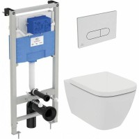 Комплект унитаза с инсталляцией Ideal Standard i.Life B с сиденьем Микролифт и клавишей смыва Хром