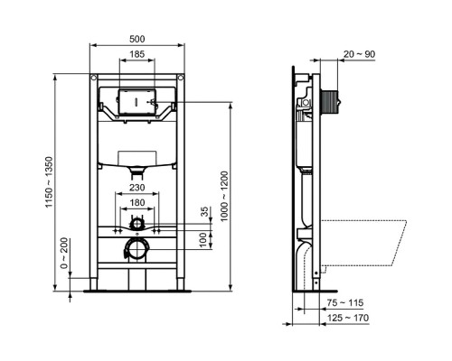 Комплект унитаза с инсталляцией Ideal Standard i.Life B с сиденьем Микролифт и клавишей смыва Хром