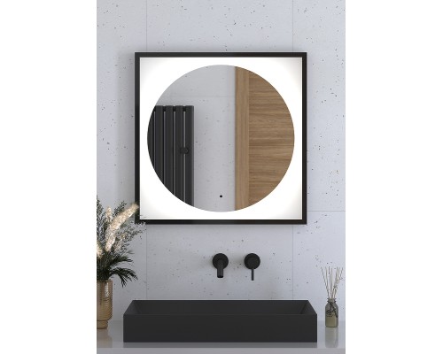 Зеркало Defesto Eclipce 70х70 с подсветкой 15W-4500К/в багетной раме/ИК - выключатель/Нейтральный белый свет/Черная рама
