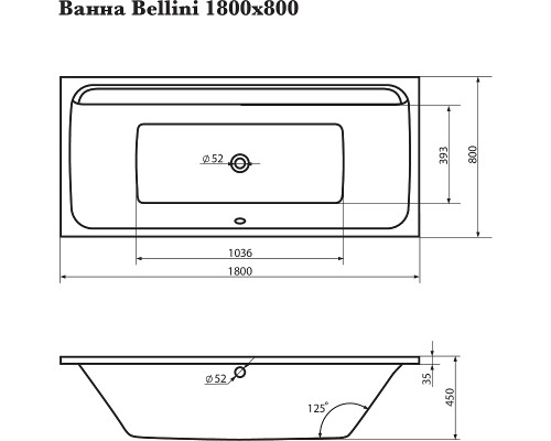 Акриловая ванна Corpa Nera Bellini 180x80 Черная матовая без гидромассажа