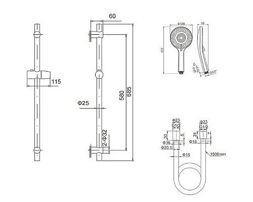 Душевой гарнитур Caprigo Don 98-570-CRM Хром