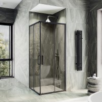 Душевой уголок Maybah Glass 900x900x1950 раздвижной профиль Черный стекло прозрачное