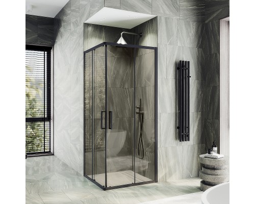 Душевой уголок Maybah Glass 900x900x1950 раздвижной профиль Черный стекло прозрачное