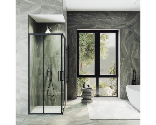 Душевой уголок Maybah Glass 900x900x1950 раздвижной профиль Черный стекло прозрачное