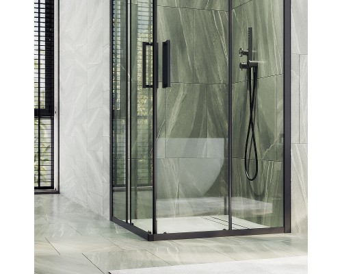 Душевой уголок Maybah Glass 900x900x1950 раздвижной профиль Черный стекло прозрачное