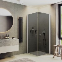 Душевой уголок Maybah Glass 800x800x1980 на монопетлях Белый стекло графитовое