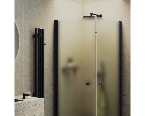Душевой уголок Maybah Glass 800x800x1980 на монопетлях Черный стекло сатиновое