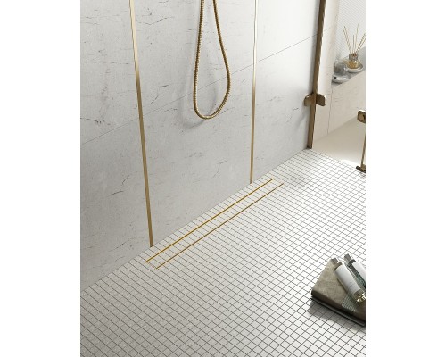 Душевой лоток Timo Drain System 100 с решеткой Золото матовое / под плитку
