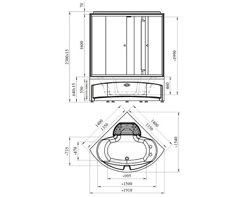 Душевой бокс Radomir Даниэла К2 140x140 1-04-6-0-5-0751 с баней с гидромассажем