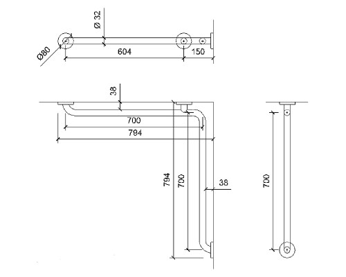 Поручень Nofer 15052.B Нержавеющая сталь глянцевая