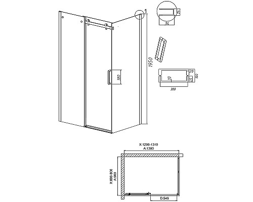 Душевой уголок Grossman Classic 130х90 120.K33.04.1390.21.00 профиль Черный матовый стекло прозрачное