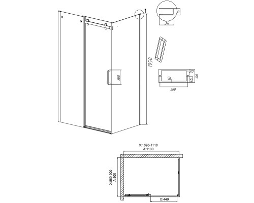 Душевой уголок Grossman Classic 110х90 120.K33.04.1190.42.00 профиль Графит сатин стекло прозрачное