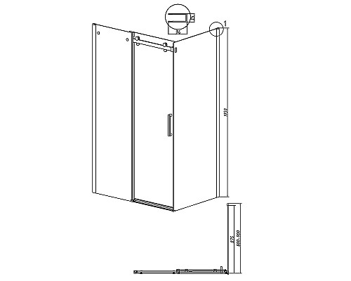 Душевая стенка Grossman Classic 90 200.K33.04.90.21.00 профиль Черный матовый стекло прозрачное