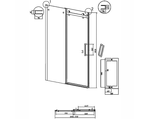 Душевая дверь Grossman Classic 110 100.K33.04.110.42.00 профиль Графит сатин стекло прозрачное